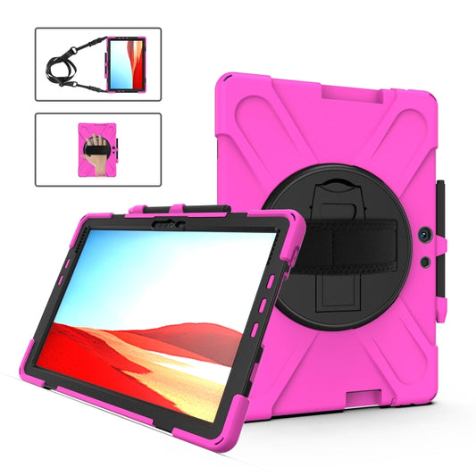 For Microsoft Surface Pro X / Pro X 2021 Shockproof Colorful Silicone + PC Protective Case with Holder & Hand Strap & Shoulder Strap & Pen Slot(Rose Red) - Others by buy2fix | Online Shopping UK | buy2fix