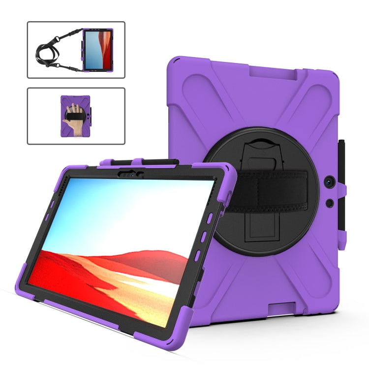 For Microsoft Surface Pro X / Pro X 2021 Shockproof Colorful Silicone + PC Protective Case with Holder & Hand Strap & Shoulder Strap & Pen Slot(Purple) - Others by buy2fix | Online Shopping UK | buy2fix