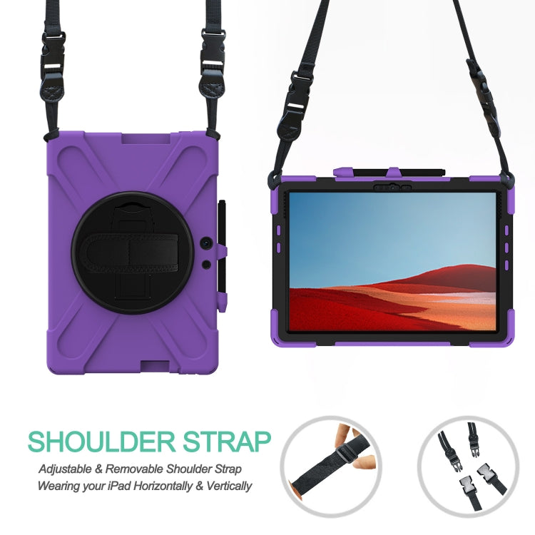 For Microsoft Surface Pro X / Pro X 2021 Shockproof Colorful Silicone + PC Protective Case with Holder & Hand Strap & Shoulder Strap & Pen Slot(Purple) - Others by buy2fix | Online Shopping UK | buy2fix