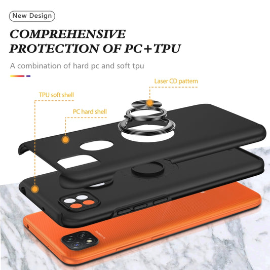 For Xiaomi Redmi 9C PC + TPU Shockproof Magnetic Protective Case with Invisible Ring Holder(Black) - Xiaomi Cases by buy2fix | Online Shopping UK | buy2fix