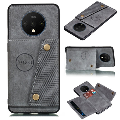 For OnePlus 7T Shockproof Magnetic PU + TPU Protective Case with Card Slots(Grey) - OnePlus Cases by buy2fix | Online Shopping UK | buy2fix
