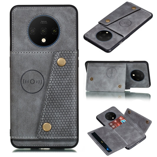 For OnePlus 7T Shockproof Magnetic PU + TPU Protective Case with Card Slots(Grey) - OnePlus Cases by buy2fix | Online Shopping UK | buy2fix