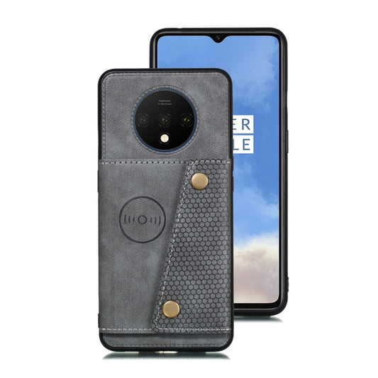 For OnePlus 7T Shockproof Magnetic PU + TPU Protective Case with Card Slots(Grey) - OnePlus Cases by buy2fix | Online Shopping UK | buy2fix