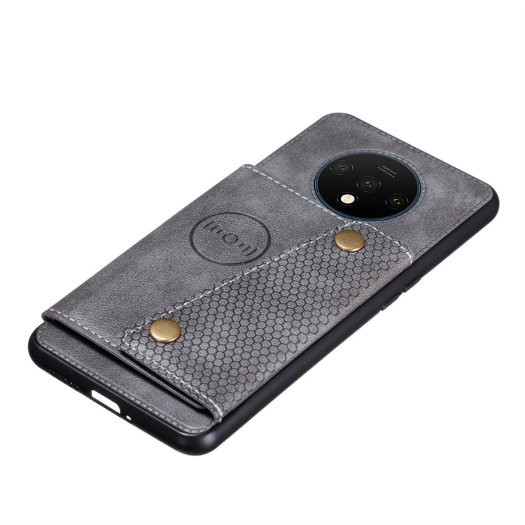 For OnePlus 7T Shockproof Magnetic PU + TPU Protective Case with Card Slots(Grey) - OnePlus Cases by buy2fix | Online Shopping UK | buy2fix