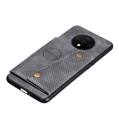 For OnePlus 7T Shockproof Magnetic PU + TPU Protective Case with Card Slots(Grey) - OnePlus Cases by buy2fix | Online Shopping UK | buy2fix