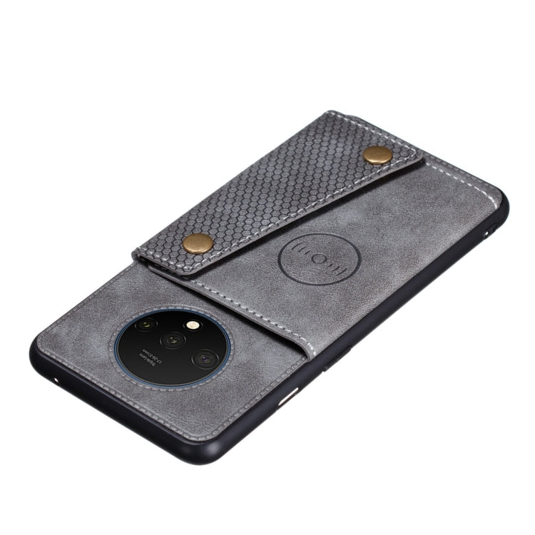 For OnePlus 7T Shockproof Magnetic PU + TPU Protective Case with Card Slots(Grey) - OnePlus Cases by buy2fix | Online Shopping UK | buy2fix