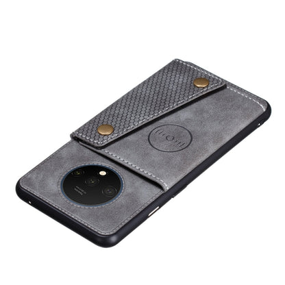 For OnePlus 7T Shockproof Magnetic PU + TPU Protective Case with Card Slots(Grey) - OnePlus Cases by buy2fix | Online Shopping UK | buy2fix