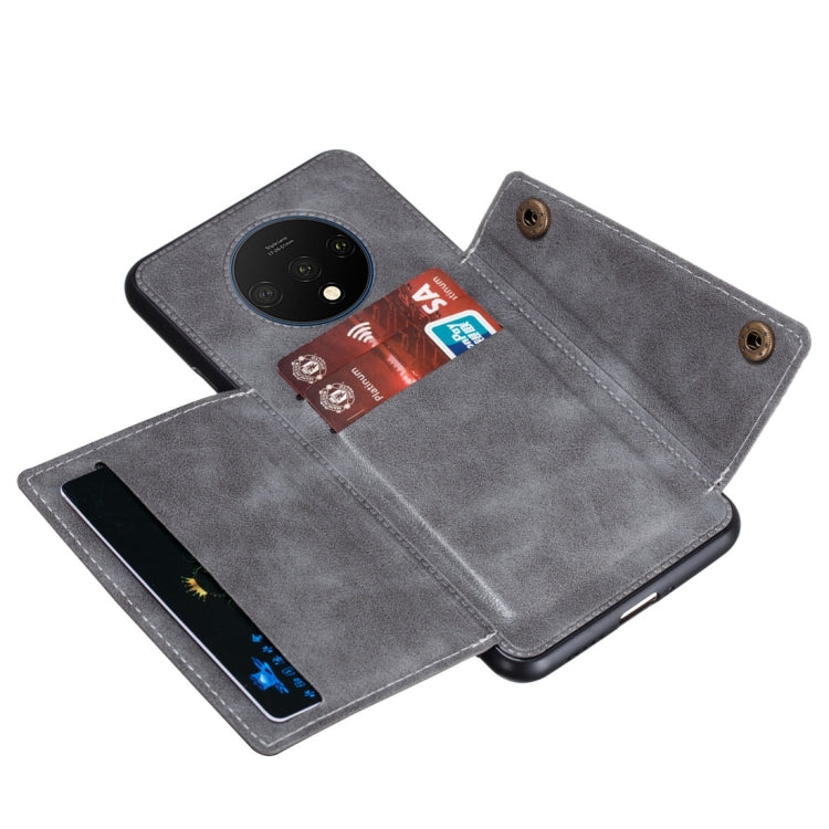 For OnePlus 7T Shockproof Magnetic PU + TPU Protective Case with Card Slots(Grey) - OnePlus Cases by buy2fix | Online Shopping UK | buy2fix