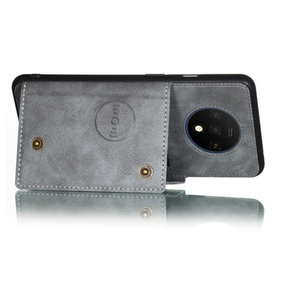 For OnePlus 7T Shockproof Magnetic PU + TPU Protective Case with Card Slots(Grey) - OnePlus Cases by buy2fix | Online Shopping UK | buy2fix