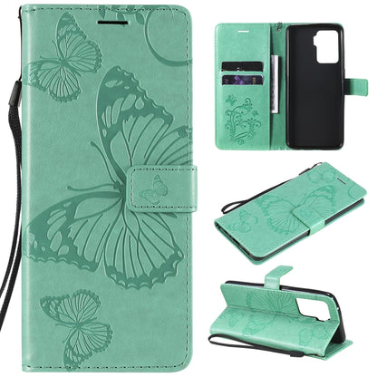 For OPPO A94 5G / F19 Pro / Reno 5F Pressed Printing Butterfly Pattern Horizontal Flip PU Leather Case with Holder & Card Slots & Wallet & Lanyard(Green) by buy2fix