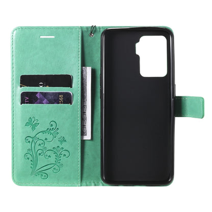 For OPPO A94 5G / F19 Pro / Reno 5F Pressed Printing Butterfly Pattern Horizontal Flip PU Leather Case with Holder & Card Slots & Wallet & Lanyard(Green) by buy2fix