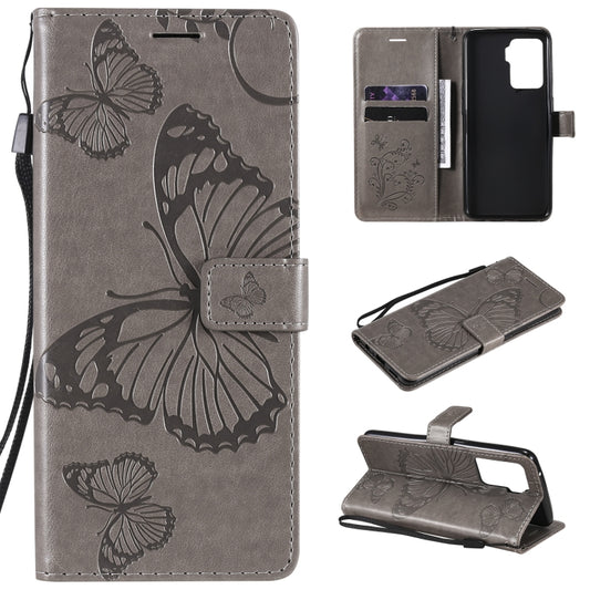 For OPPO A94 5G / F19 Pro / Reno 5F Pressed Printing Butterfly Pattern Horizontal Flip PU Leather Case with Holder & Card Slots & Wallet & Lanyard(Gray) by buy2fix