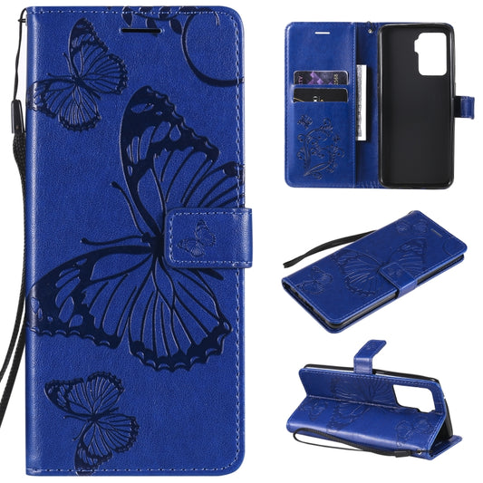 For OPPO A94 5G / F19 Pro / Reno 5F Pressed Printing Butterfly Pattern Horizontal Flip PU Leather Case with Holder & Card Slots & Wallet & Lanyard(Blue) by buy2fix