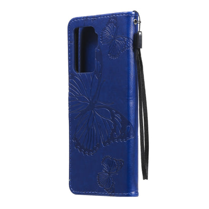 For OPPO A94 5G / F19 Pro / Reno 5F Pressed Printing Butterfly Pattern Horizontal Flip PU Leather Case with Holder & Card Slots & Wallet & Lanyard(Blue) by buy2fix