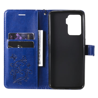 For OPPO A94 5G / F19 Pro / Reno 5F Pressed Printing Butterfly Pattern Horizontal Flip PU Leather Case with Holder & Card Slots & Wallet & Lanyard(Blue) by buy2fix