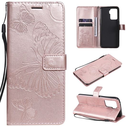 For OPPO A94 5G / F19 Pro / Reno 5F Pressed Printing Butterfly Pattern Horizontal Flip PU Leather Case with Holder & Card Slots & Wallet & Lanyard(Rose Gold) by buy2fix