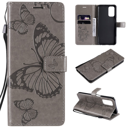 For OPPO A93 5G / A74 5G Pressed Printing Butterfly Pattern Horizontal Flip PU Leather Case with Holder & Card Slots & Wallet & Lanyard(Gray) by buy2fix