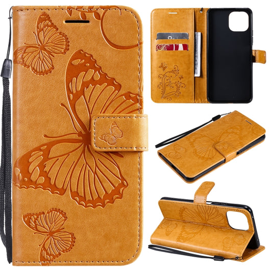 For Xiaomi Mi 11 Lite Pressed Printing Butterfly Pattern Horizontal Flip PU Leather Case with Holder & Card Slots & Wallet & Lanyard(Yellow) - Xiaomi Cases by buy2fix | Online Shopping UK | buy2fix