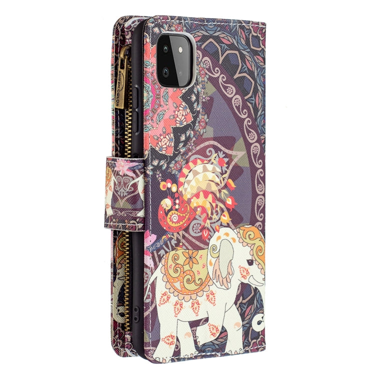 For Samsung Galaxy A22 5G Colored Drawing Pattern Zipper Horizontal Flip Leather Case with Holder & Card Slots & Wallet(Flower Elephants) by buy2fix
