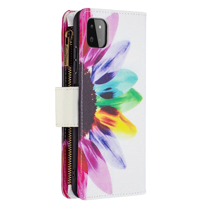 For Samsung Galaxy A22 5G Colored Drawing Pattern Zipper Horizontal Flip Leather Case with Holder & Card Slots & Wallet(Sun Flower) by buy2fix
