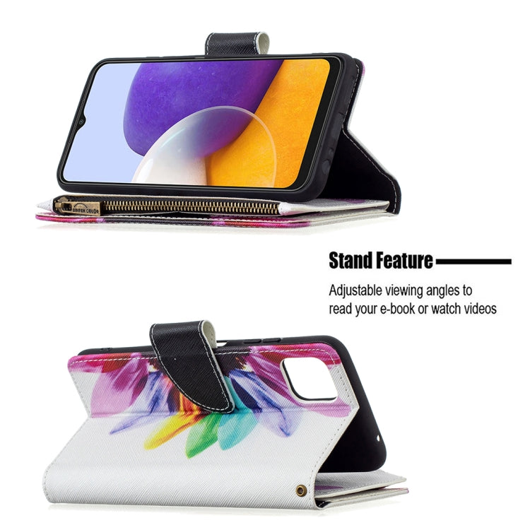 For Samsung Galaxy A22 5G Colored Drawing Pattern Zipper Horizontal Flip Leather Case with Holder & Card Slots & Wallet(Sun Flower) by buy2fix
