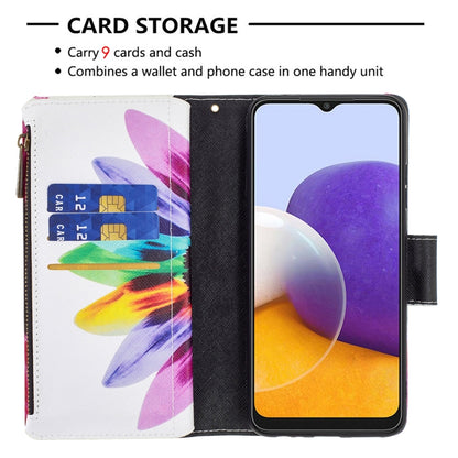 For Samsung Galaxy A22 5G Colored Drawing Pattern Zipper Horizontal Flip Leather Case with Holder & Card Slots & Wallet(Sun Flower) by buy2fix