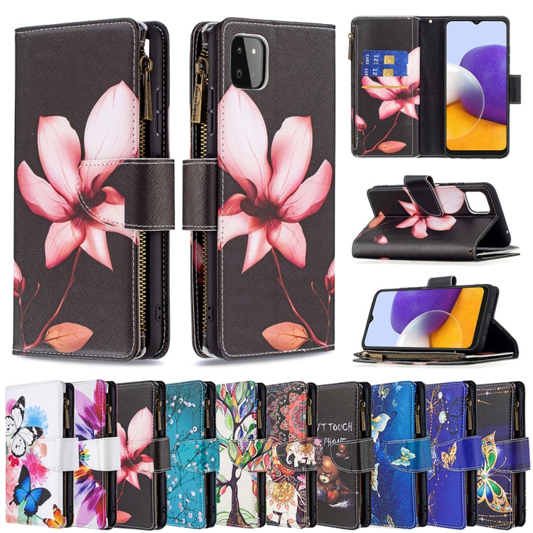 For Samsung Galaxy A22 5G Colored Drawing Pattern Zipper Horizontal Flip Leather Case with Holder & Card Slots & Wallet(Sun Flower) by buy2fix