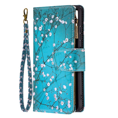 For Samsung Galaxy A22 5G Colored Drawing Pattern Zipper Horizontal Flip Leather Case with Holder & Card Slots & Wallet(Plum Blossom) by buy2fix