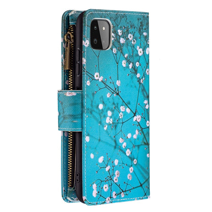 For Samsung Galaxy A22 5G Colored Drawing Pattern Zipper Horizontal Flip Leather Case with Holder & Card Slots & Wallet(Plum Blossom) by buy2fix