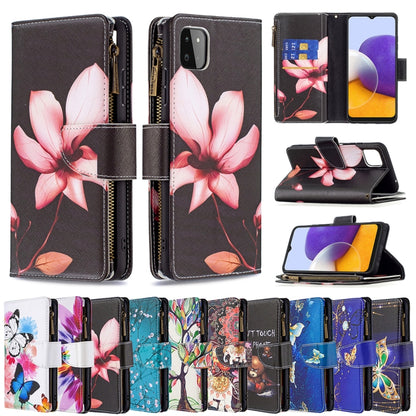 For Samsung Galaxy A22 5G Colored Drawing Pattern Zipper Horizontal Flip Leather Case with Holder & Card Slots & Wallet(Plum Blossom) by buy2fix