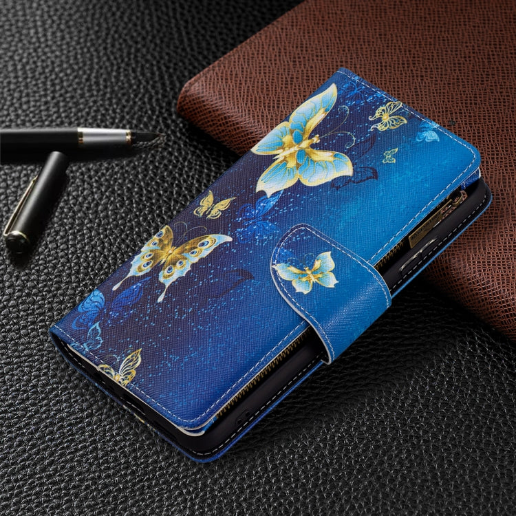 For Samsung Galaxy A22 5G Colored Drawing Pattern Zipper Horizontal Flip Leather Case with Holder & Card Slots & Wallet(Gold Butterfly) by buy2fix