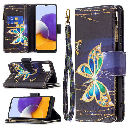 For Samsung Galaxy A22 5G Colored Drawing Pattern Zipper Horizontal Flip Leather Case with Holder & Card Slots & Wallet(Big Butterfly) by buy2fix