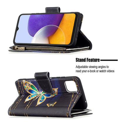 For Samsung Galaxy A22 5G Colored Drawing Pattern Zipper Horizontal Flip Leather Case with Holder & Card Slots & Wallet(Big Butterfly) by buy2fix
