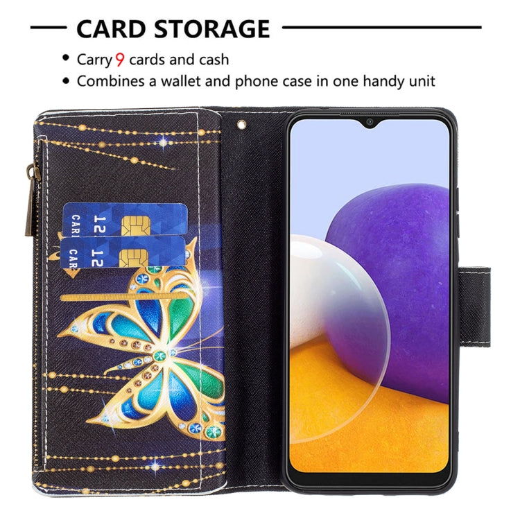 For Samsung Galaxy A22 5G Colored Drawing Pattern Zipper Horizontal Flip Leather Case with Holder & Card Slots & Wallet(Big Butterfly) by buy2fix