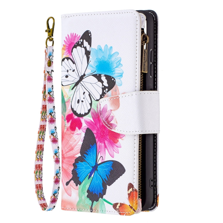 For Samsung Galaxy A22 5G Colored Drawing Pattern Zipper Horizontal Flip Leather Case with Holder & Card Slots & Wallet(Two Butterflies) by buy2fix