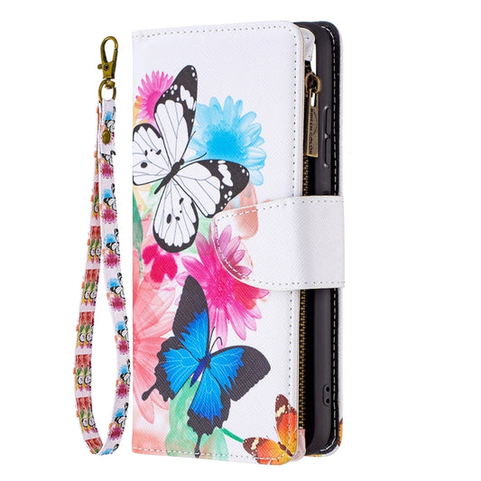 For Samsung Galaxy A22 5G Colored Drawing Pattern Zipper Horizontal Flip Leather Case with Holder & Card Slots & Wallet(Two Butterflies) by buy2fix