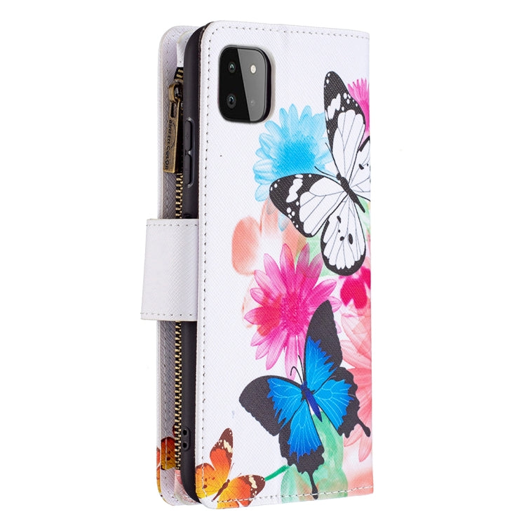 For Samsung Galaxy A22 5G Colored Drawing Pattern Zipper Horizontal Flip Leather Case with Holder & Card Slots & Wallet(Two Butterflies) by buy2fix