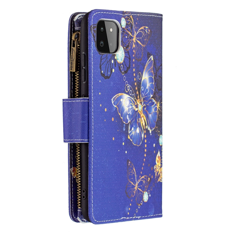 For Samsung Galaxy A22 5G Colored Drawing Pattern Zipper Horizontal Flip Leather Case with Holder & Card Slots & Wallet(Purple Butterfly) by buy2fix