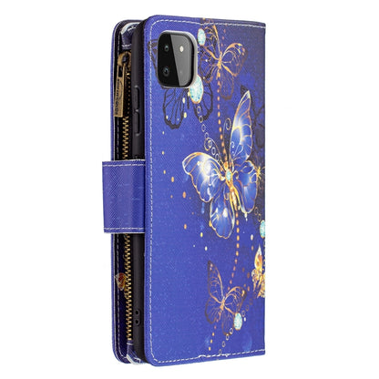 For Samsung Galaxy A22 5G Colored Drawing Pattern Zipper Horizontal Flip Leather Case with Holder & Card Slots & Wallet(Purple Butterfly) by buy2fix