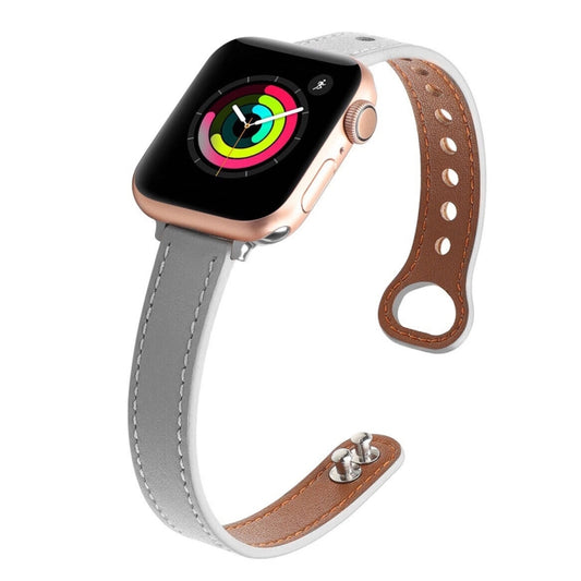 Double Nail Leather Watch Band For Apple Watch Series 7 41mm / 6 & SE & 5 & 4 40mm / 3 & 2 & 1 38mm(Grey) by buy2fix