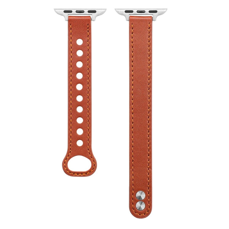 Double Nail Leather Watch Band For Apple Watch Series 7 41mm / 6 & SE & 5 & 4 40mm / 3 & 2 & 1 38mm(Warm Brown) by buy2fix