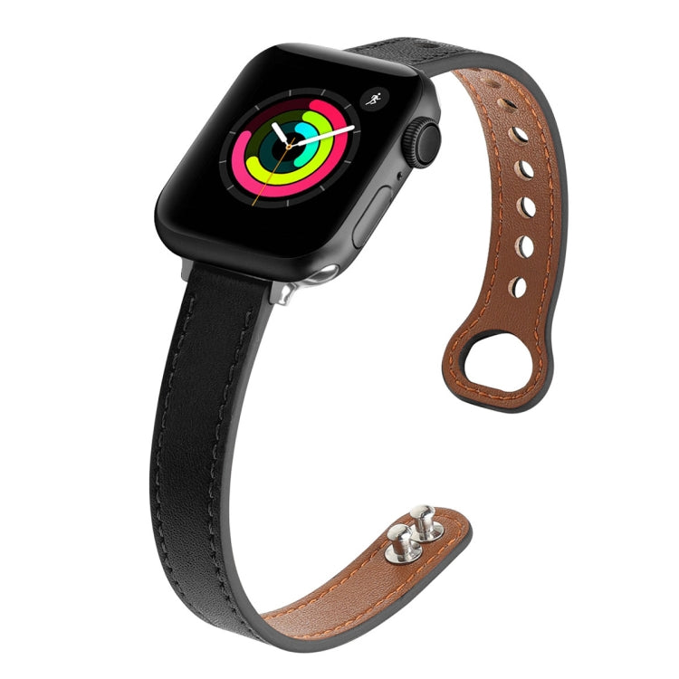 Double Nail Leather Watch Band For Apple Watch Series 7 41mm / 6 & SE & 5 & 4 40mm / 3 & 2 & 1 38mm(Black) by buy2fix