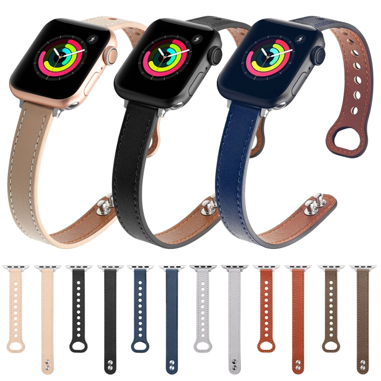 Double Nail Leather Watch Band For Apple Watch Series 7 41mm / 6 & SE & 5 & 4 40mm / 3 & 2 & 1 38mm(Black) by buy2fix