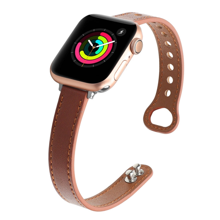 Double Nail Leather Watch Band For Apple Watch Series 7 45mm / 6 & SE & 5 & 4 44mm / 3 & 2 & 1 42mm(Warm Brown) by buy2fix