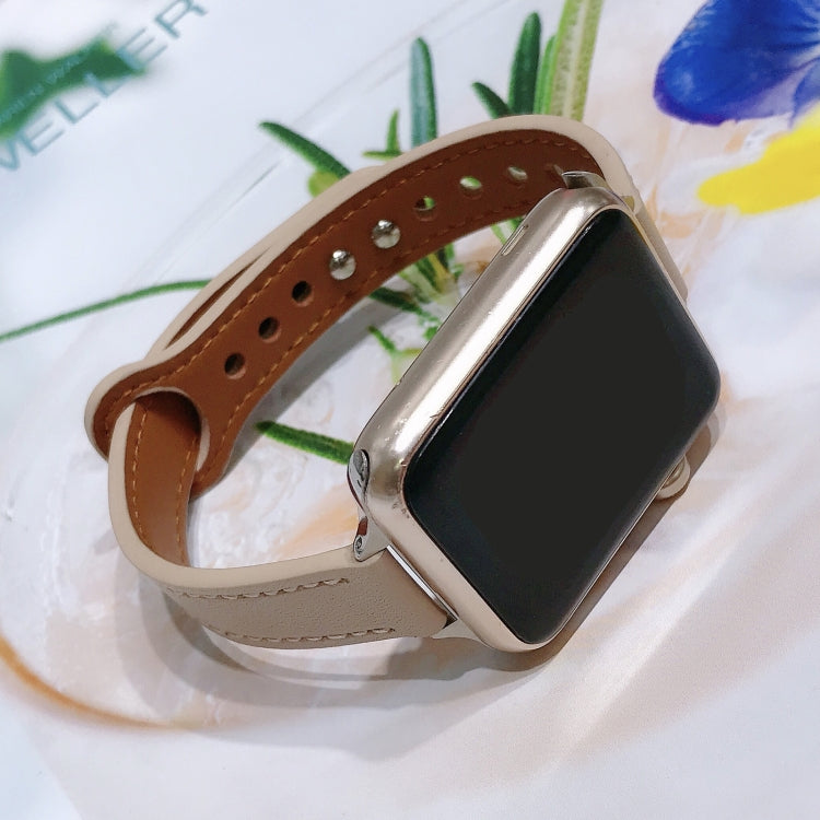 Double Nail Leather Watch Band For Apple Watch Series 7 45mm / 6 & SE & 5 & 4 44mm / 3 & 2 & 1 42mm(Black) by buy2fix