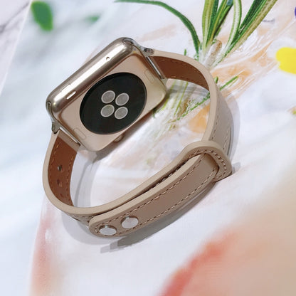 Double Nail Leather Watch Band For Apple Watch Series 7 45mm / 6 & SE & 5 & 4 44mm / 3 & 2 & 1 42mm(Black) by buy2fix