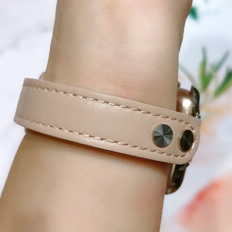 Double Nail Leather Watch Band For Apple Watch Series 7 45mm / 6 & SE & 5 & 4 44mm / 3 & 2 & 1 42mm(Warm Brown) by buy2fix