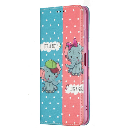 For Samsung Galaxy A22 5G Colored Drawing Pattern Invisible Magnetic Horizontal Flip PU Leather Case with Holder & Card Slots & Wallet(Elephant) by buy2fix