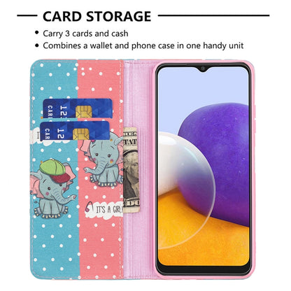 For Samsung Galaxy A22 5G Colored Drawing Pattern Invisible Magnetic Horizontal Flip PU Leather Case with Holder & Card Slots & Wallet(Elephant) by buy2fix