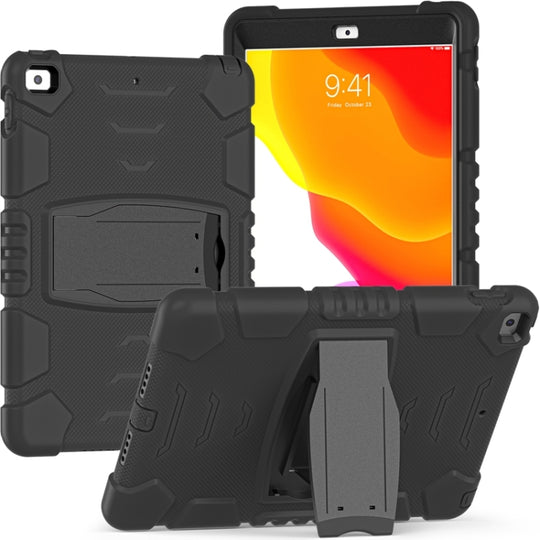 For iPad 10.2 2021 / 2020 / 2019 3-Layer Protection Screen Frame + PC + Silicone Shockproof Combination Case with Holder(Black+Black)
